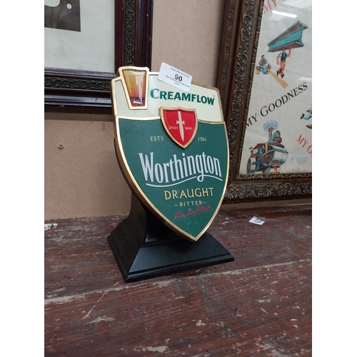 90 - Worthington�s Draught bitter counter font. {21 cm H x 11 cm W x 15 cm D}.