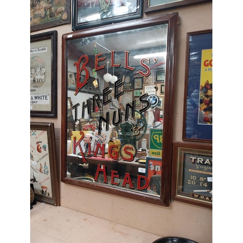 96 - Bells'  Kings Head Three Nuns' framed advertising mirror. {96 cm H x 72 cm W}.