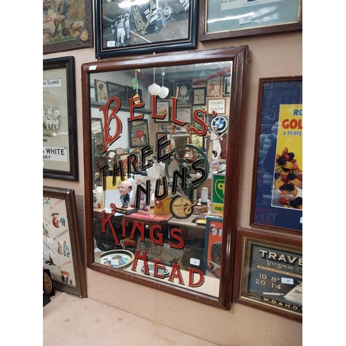 96 - Bells'  Kings Head Three Nuns' framed advertising mirror. {96 cm H x 72 cm W}.