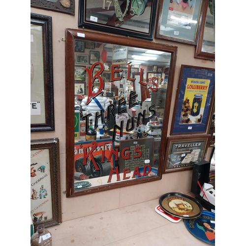 96 - Bells'  Kings Head Three Nuns' framed advertising mirror. {96 cm H x 72 cm W}.