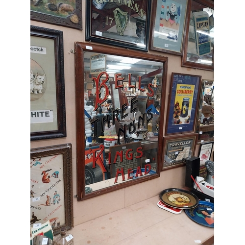 96 - Bells'  Kings Head Three Nuns' framed advertising mirror. {96 cm H x 72 cm W}.