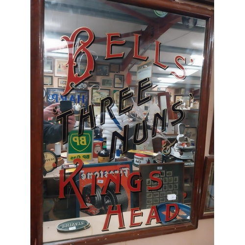 96 - Bells'  Kings Head Three Nuns' framed advertising mirror. {96 cm H x 72 cm W}.