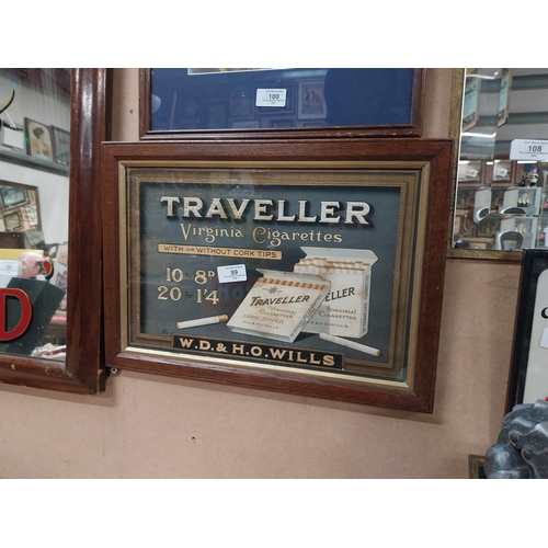 99 - Traveller Virginia Cigarettes framed advertising showcard. {31 cm H x 44 cm W}.