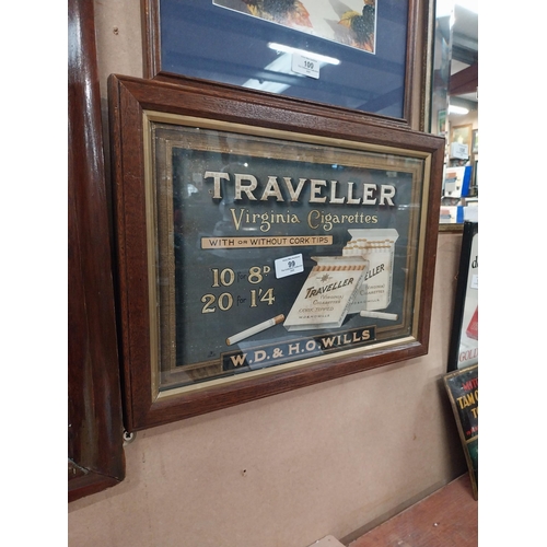 99 - Traveller Virginia Cigarettes framed advertising showcard. {31 cm H x 44 cm W}.