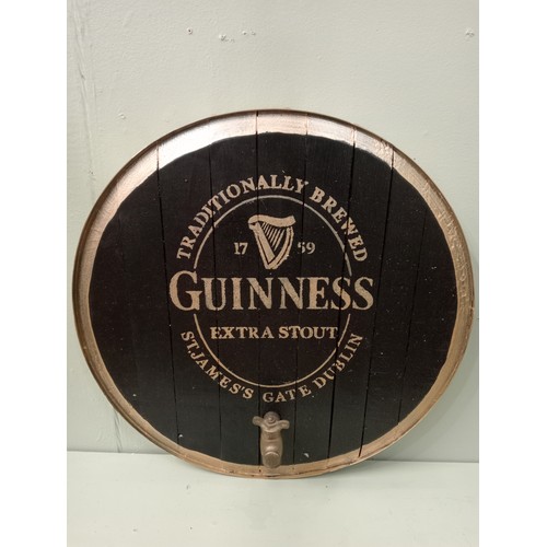 717 - Guinness Extra Stout brass strapped barrel end with tap  Dia 60cm . NOT AVAILABLE TO VIEW IN PERSON.