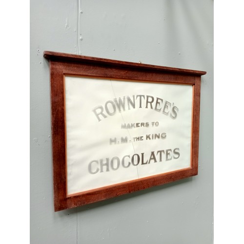 197A - Rowntrees chocolate etched glass framed advertising mirror with damage. H 62cm x W 88cm . NOT AVAILA... 