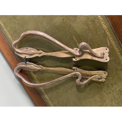 1349 - Pair of good quality Art Nouveau brass door handles {49 cm H x 13 cm W x 10 cm D}.