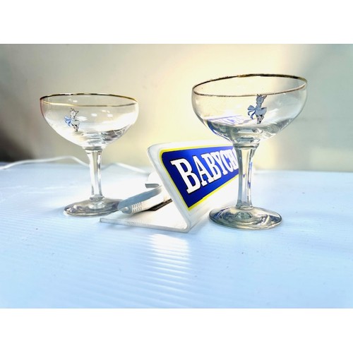 219 - Babycham shelf light with two original Babycham glasses {Light: 8cm H x 36cm W}