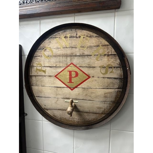 345A - Powers Whiskey hand painted barrell top with tap