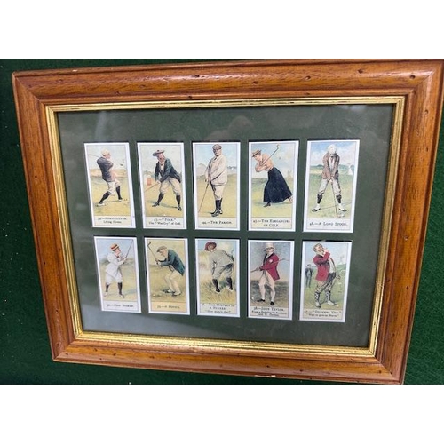 610A - Framed montage of golfing memoribilia with original golf cigarette showcards a 1930's driver with bo... 