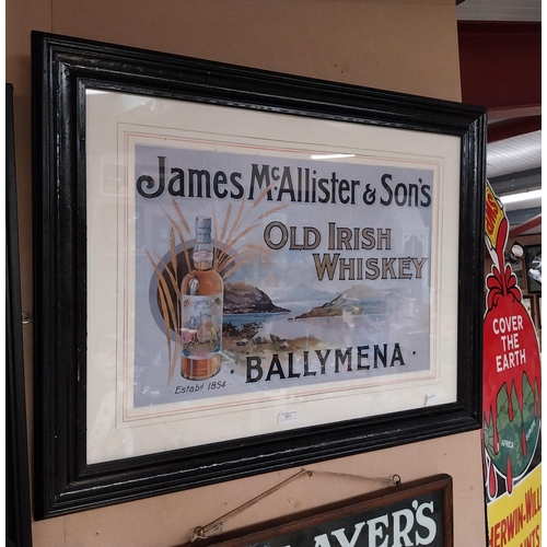 60A - James McAllister Old Irish Whiskey Ballymena framed print. {65 cm H x 84 cm W}.