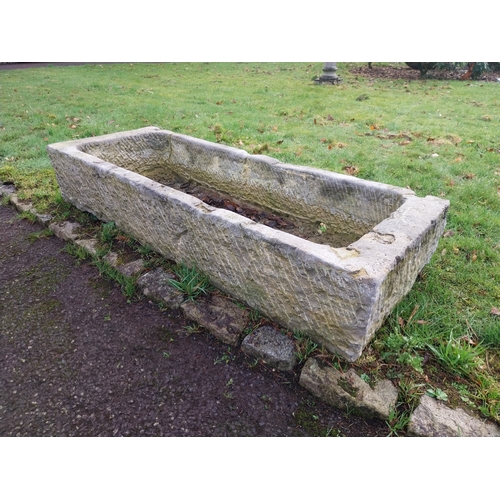 10 - Antique limestone trough. {30 cm H x  157 cm W x 59 cm D}.