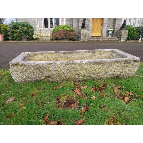 10 - Antique limestone trough. {30 cm H x  157 cm W x 59 cm D}.