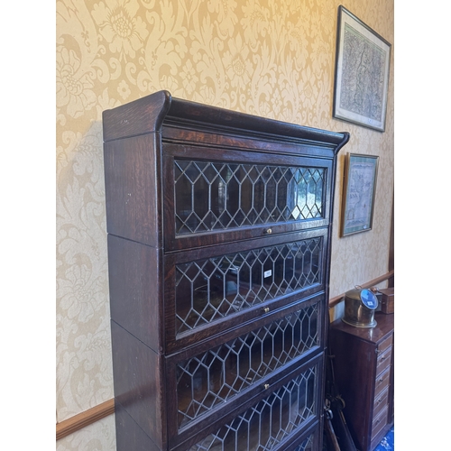 103 - Early 20th C. oak stackable bookcase with five leaded glass doors in the Globe Wernicke manner {187c... 