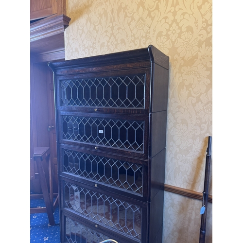 103 - Early 20th C. oak stackable bookcase with five leaded glass doors in the Globe Wernicke manner {187c... 