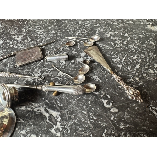 1030 - Collection of scrap silver - button hooks, shoe horn etc.