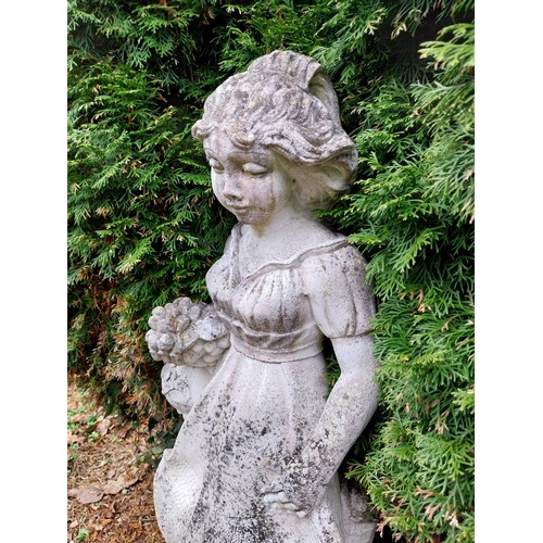 1045 - Weathered composition Statue of Girl with Ducks. {103 cm H x 60cm W x 40 cm D}.