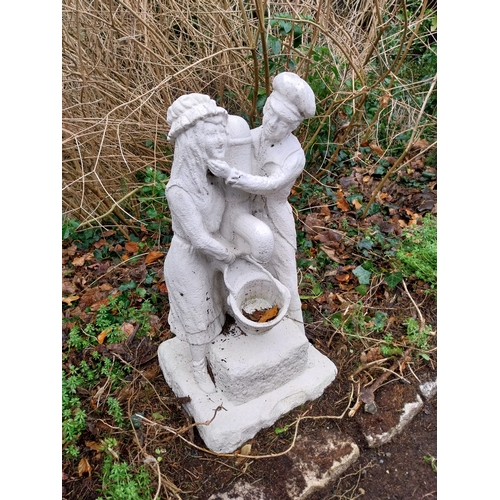 1048 - Painted composition model of Couple at the waterpump. {72 cm H x 40 cm W x 45 cm D}.