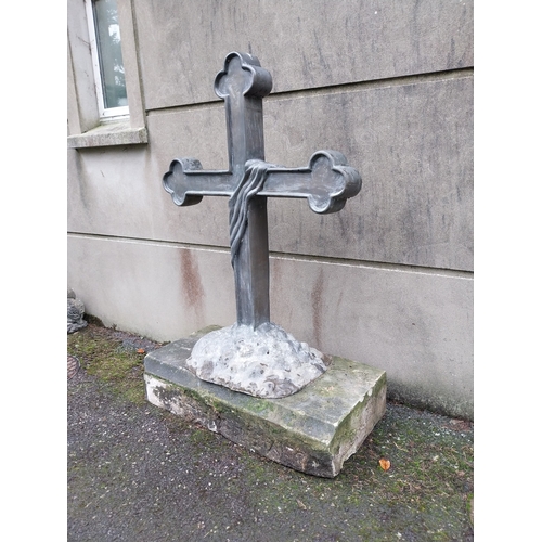 1061 - Good quality bronze cross on sandstone plinth. {145 cm H x 102 cm W x 50 cm D}.