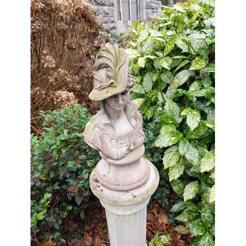 1077 - French compostion bust of Lady on reeded pedestal. {110 cm H x 28 cm Dia.}.