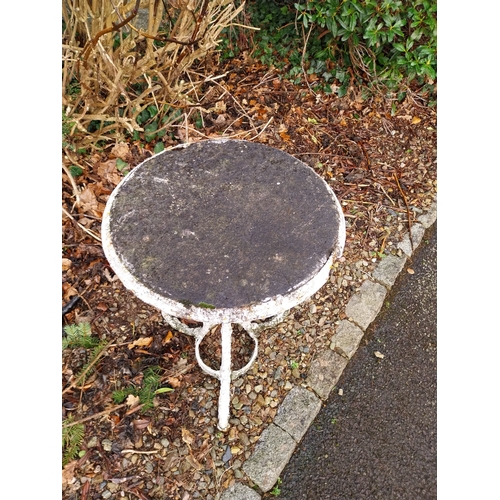 1080 - 19th C. Cast iron garden table with inset slate top. {75 cm H x 52 cm Dia.}.