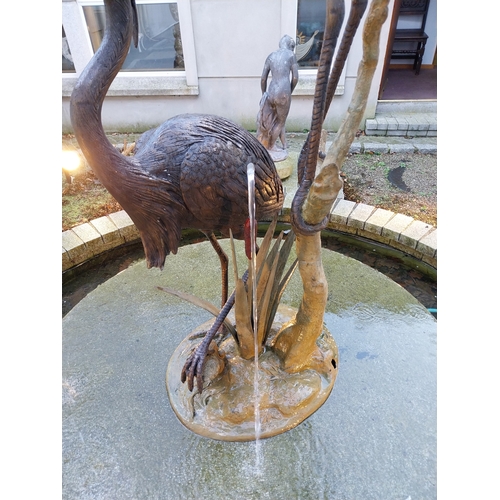 1081 - Good quality bronze fountain in the form of Cranes and Bullrushes. {190 cm H x 82 cm W x 80 cm D}.