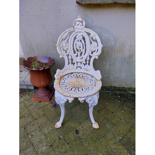 1082 - Set of four 19th C. Cast iron garden chairs. {81 cm H x 40 cm W x 52 cm D}.