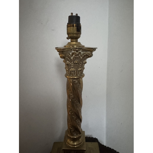 1085 - 19th. C. brass table lamp. { 42cm H X 15cm Dia }.