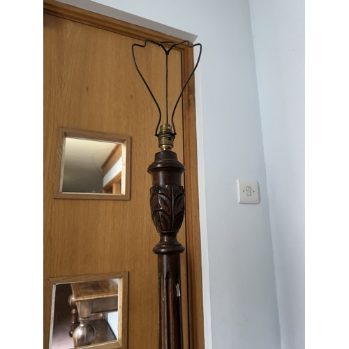 1090 - 1930's oak standard lamp with reeded column raised on carved hexacon base. { 153cm H X 33cm Dia. }.