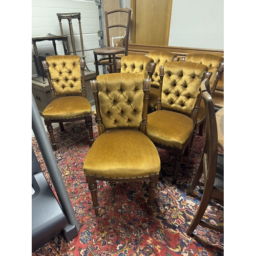 1109 - Set of five 19th. C. upholstered button mahogany dining chairs. { 92cm H X 49cm W X 44cm D }.