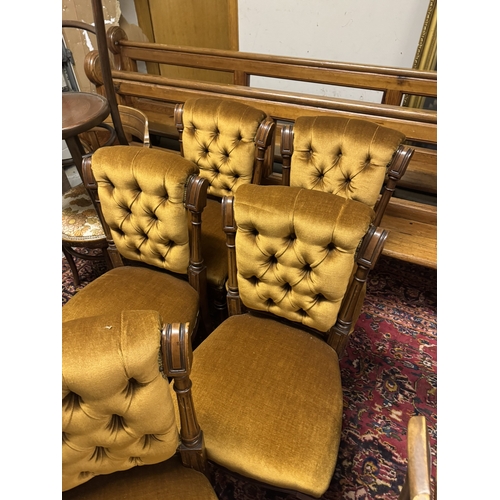 1109 - Set of five 19th. C. upholstered button mahogany dining chairs. { 92cm H X 49cm W X 44cm D }.