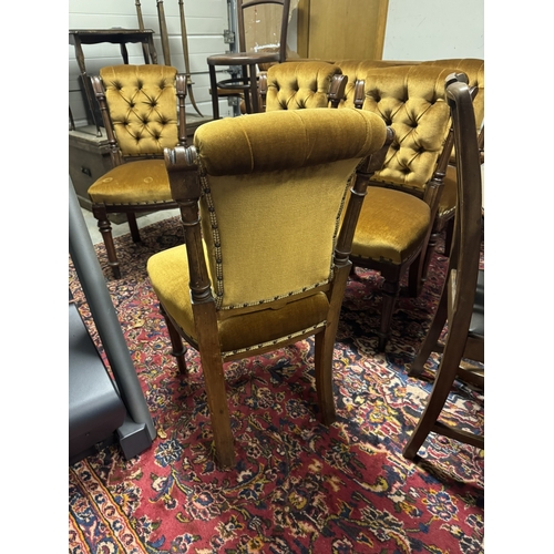 1109 - Set of five 19th. C. upholstered button mahogany dining chairs. { 92cm H X 49cm W X 44cm D }.