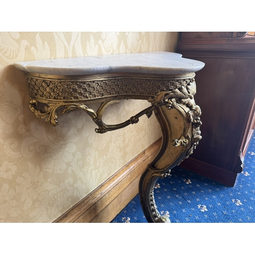 111 - 20th C. Gilt console table. {84 cm H x 74 cm W x 39 cm D}.