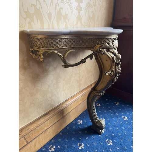 111 - 20th C. Gilt console table. {84 cm H x 74 cm W x 39 cm D}.