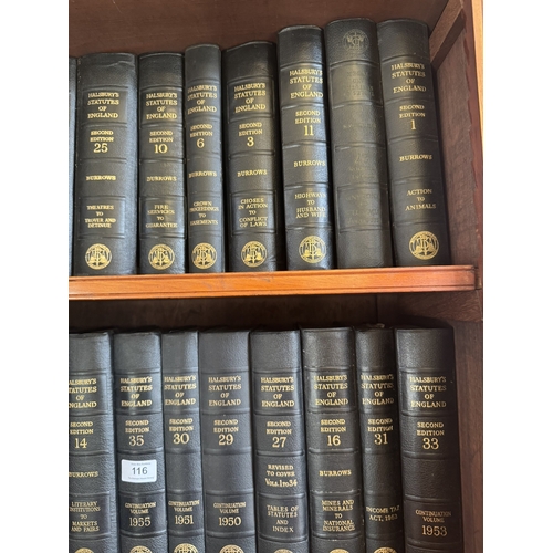 116 - Set of thirty leather bound Halsbury's Statues of England books.