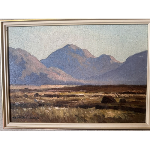 120 - Oil on canvas West of Ireland Scene Maurice C Wilkes mounted painted pine frame. {24 cm H x 34 cm W}... 