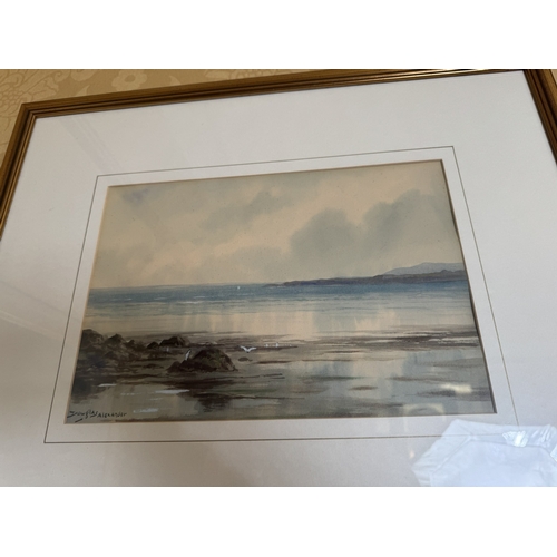 126 - Douglas Alexander watercolour Coastal scene mounted in gilt frame. {24 cm H x 34 cm W}.