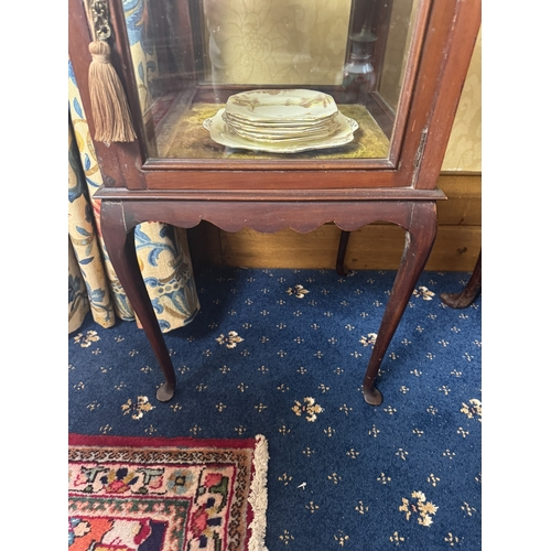 132 - Edwardian mahogany floor display cabinet with single glazed door raised on cabriole legs {84 cm H x ... 