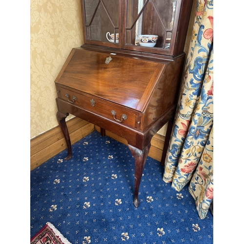 134 - Irish Georgian mahogany astragal glazed bureau bookcase. {204 cm H x 74 cm W  x 50 cm D}