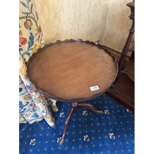 139 - Edwardian mahogany wine table raised on turned column with three outswept legs. {68 cm H x 49 cm Dia... 