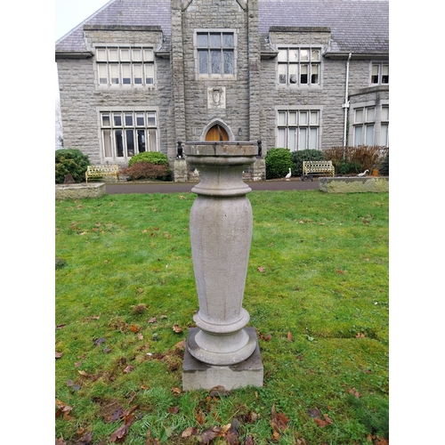 15 - Rare 19th C. Hand cut limestone sundial with original slate dial. {130 cm H x 40 cm W x 40 cm D}.