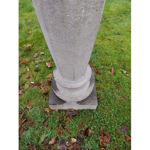 15 - Rare 19th C. Hand cut limestone sundial with original slate dial. {130 cm H x 40 cm W x 40 cm D}.