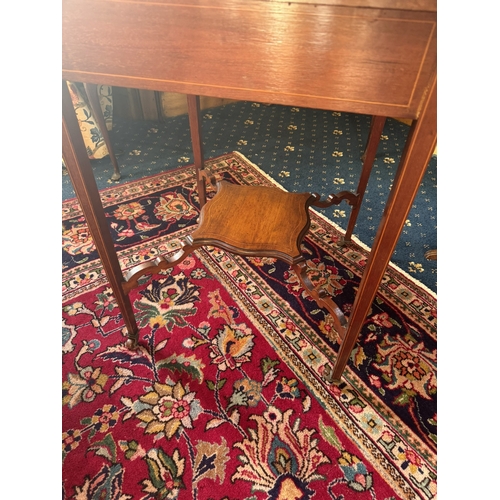 166 - Edwardian mahogany and inlaid satinwood envelope card table raised on square tapered legs. {77 cm H ... 