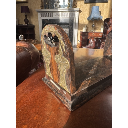 169 - Edwardian coromandel wood slide book stand with brass mounts. {19 cm H x 36 cm W x 16 cm D}.