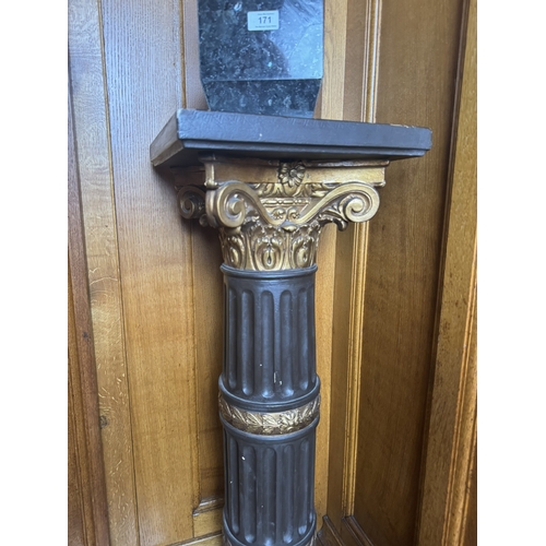 170 - 19th C. gilded plaster Corinthian top pedestal {118 cm H x 36 cm W x 36 cm D}.