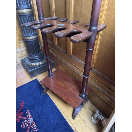 172 - Rare 19th C. Boot stand raised on turned columns and platform base. {112 cm Hx 43 cm W x 30 cm D{.