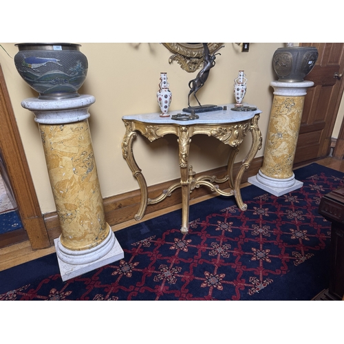 175 - Pair of Italian Scagliola Sienna marble columns. {114 cm H  x 42 cm W x 42 cm D}.