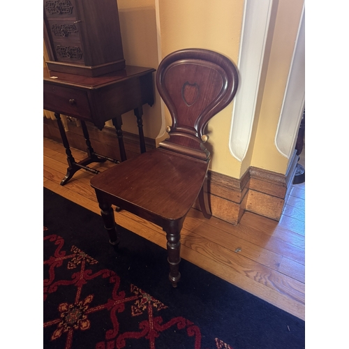 184 - Rare set of six 19th C. Mahogany and gilded Shield back hall chairs. {87 cm H x 44 cm W x 51 cm D}.