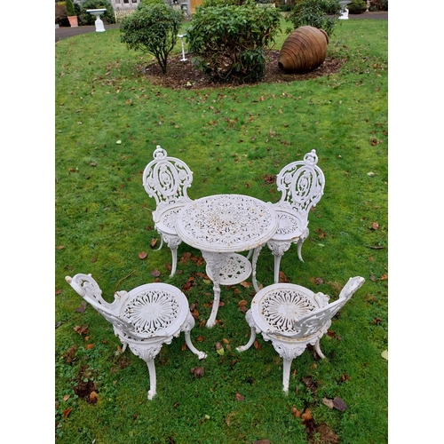 19 - 19th C. Coalbrookedale style garden table and four chairs. Table. {67 cm H x 60 cm Dia.} and Chairs ... 