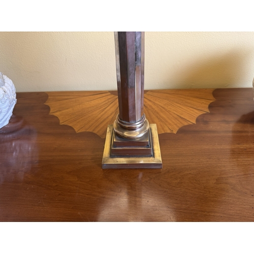 190 - Pair of exceptional quality Edwardian mahogany and satinwood demi lune console tables, raised on squ... 